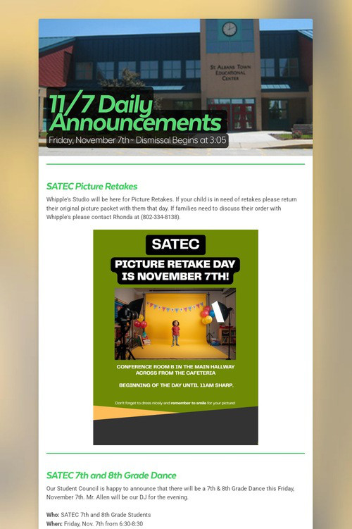 11/7 Daily Announcements