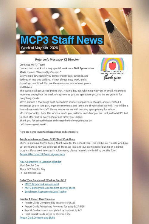 MCP3 Staff News