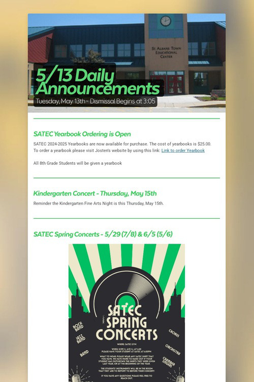 5/13 Daily Announcements