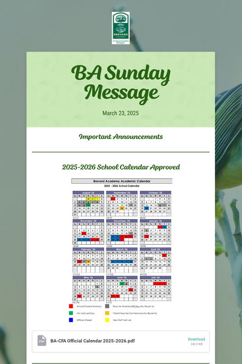 BA Sunday Message