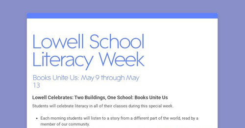 Lowell School Literacy Week