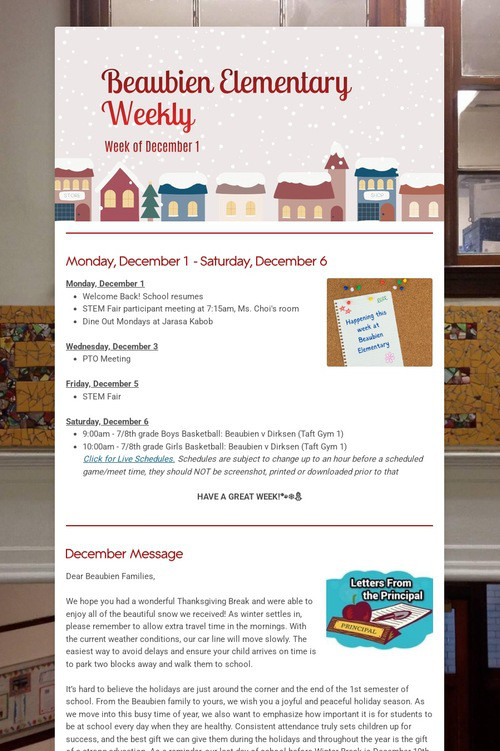 Beaubien Elementary Weekly
