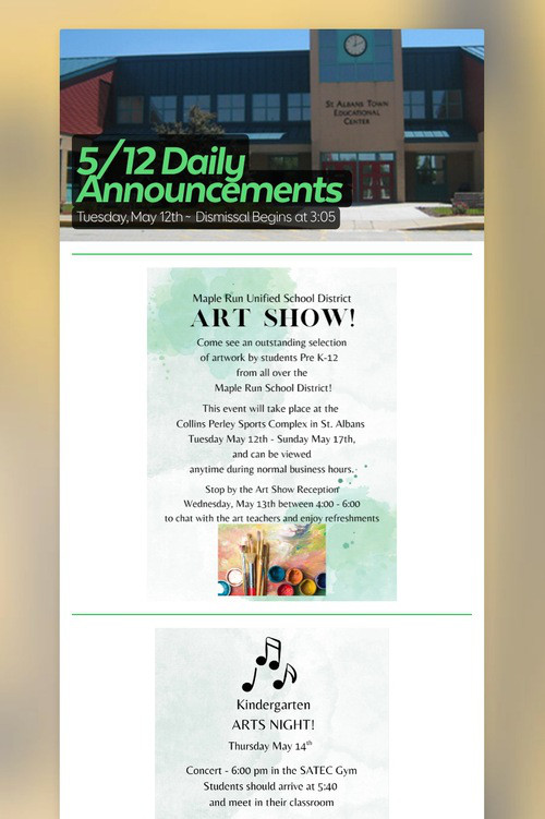 5/12 Daily Announcements