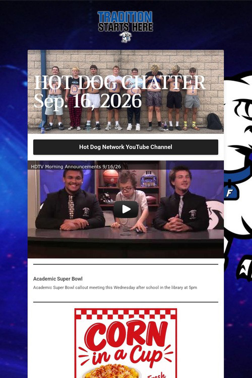 HOT DOG CHATTER Sep. 16, 2026