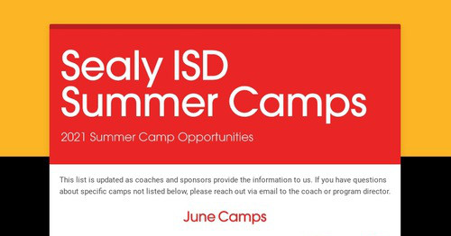 Sealy ISD Summer Camps