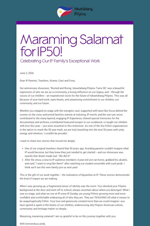 Maraming Salamat for IP50!