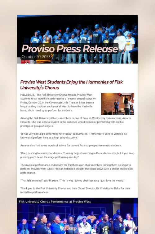 Proviso Press Release