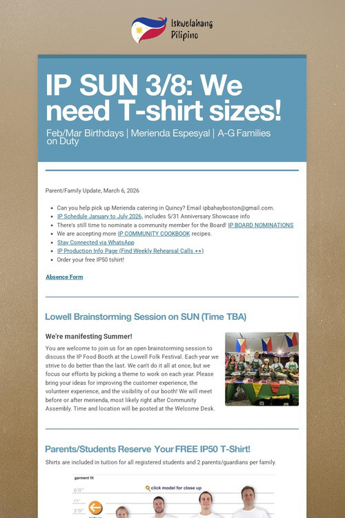 IP SUN 3/8: We need T-shirt sizes!