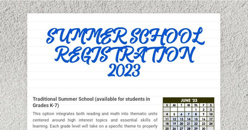 SUMMER SCHOOL REGISTRATION 2023