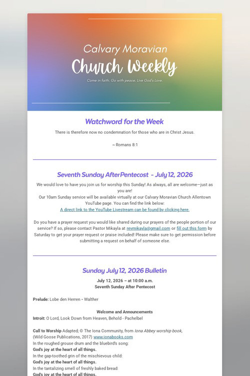 Calvary Moravian Church Weekly
