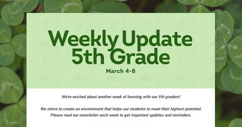 Weekly Update 5th Grade