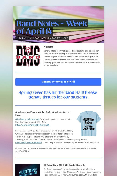 Band Notes - Week of April 14