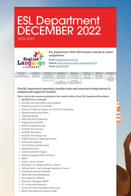 ESL Department DECEMBER 2022