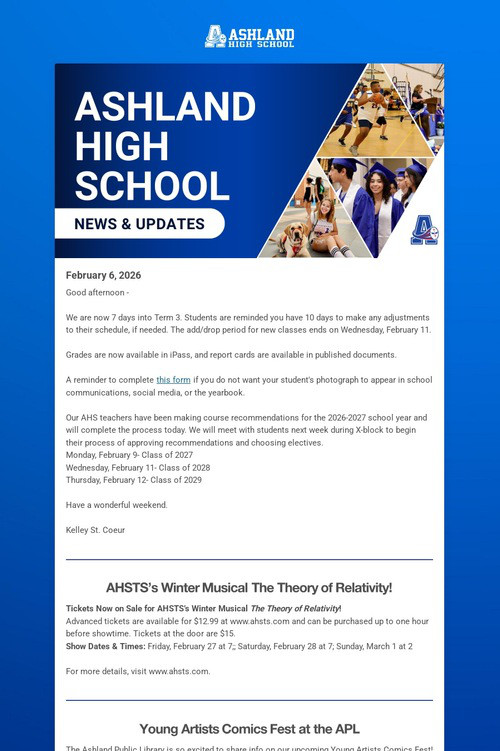 Ashland High School Weekly Update