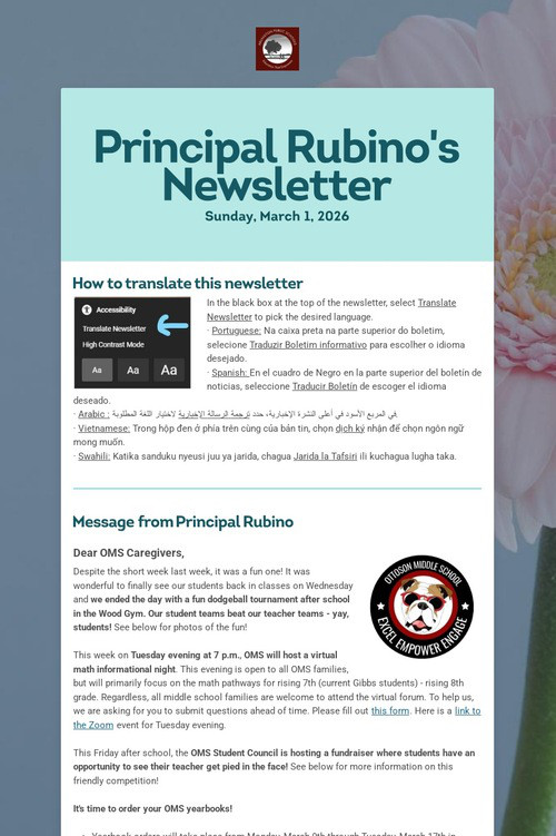 Principal Rubino's Newsletter