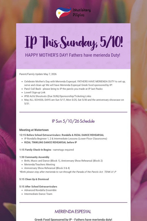 IP This Sunday, 5/10!
