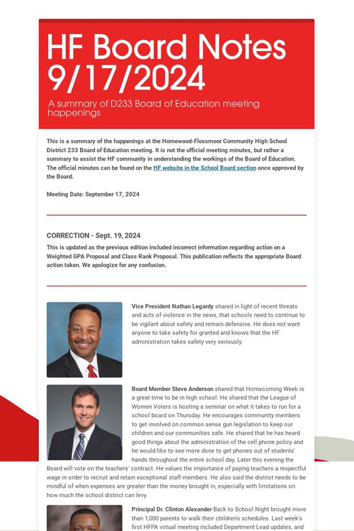 HF Board Notes 9/17/2024