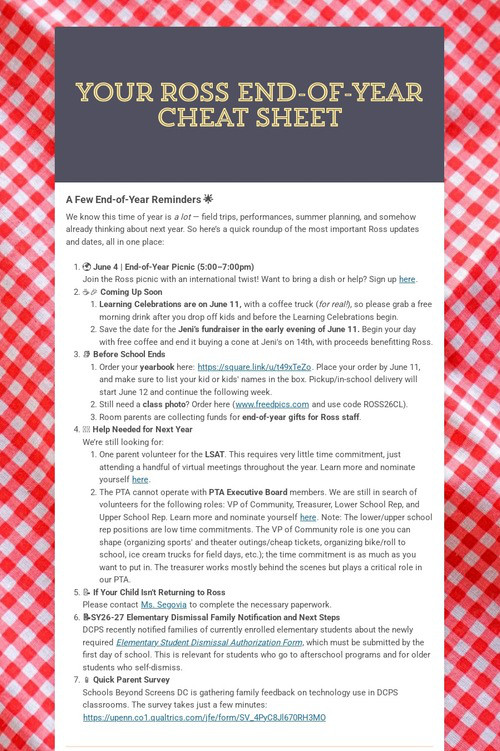 Your Ross End-of-Year Cheat Sheet