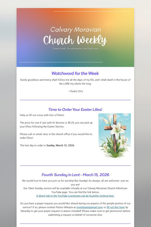 Calvary Moravian Church Weekly