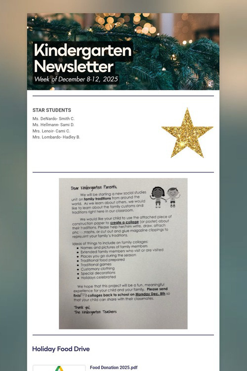 Kindergarten Newsletter