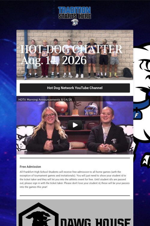 HOT DOG CHATTER Aug. 14, 2026