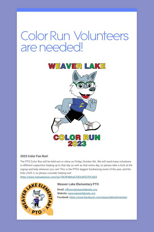 Color Run Volunteers are needed!