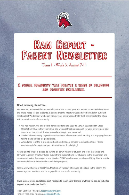 Ram Report - Parent Newsletter