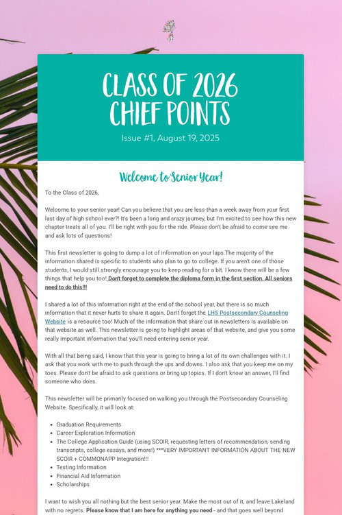 Class of 2026 Chief Points