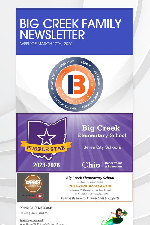 BIG CREEK FAMILY NEWSLETTER