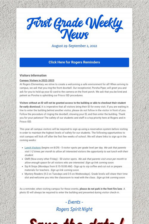First Grade Weekly News