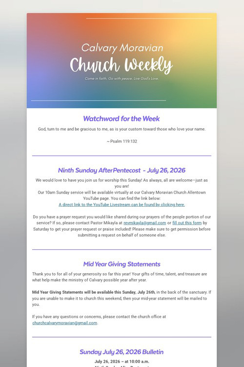 Calvary Moravian Church Weekly