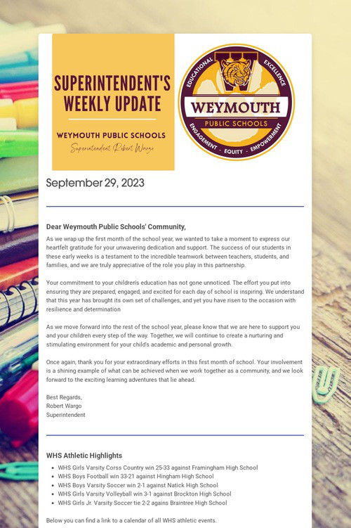 Superintendent's Weekly Update