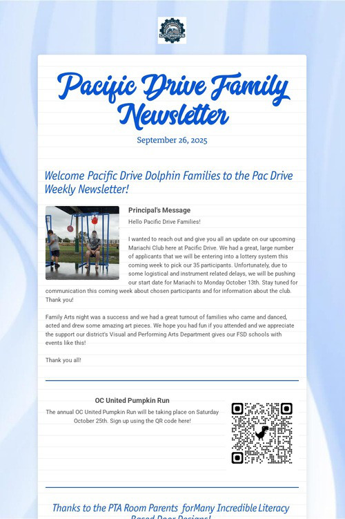 Pacific Drive Family Newsletter