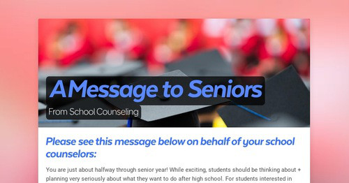 A Message to Seniors