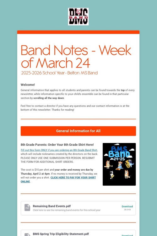Band Notes - Week of March 24