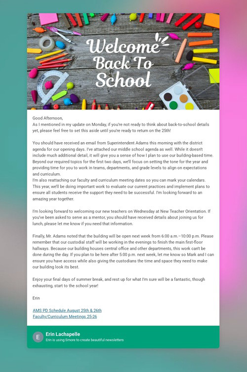 Ashland Middle School Staff Update