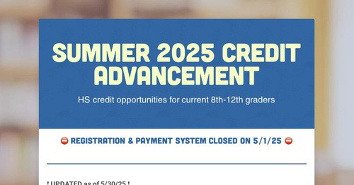 Summer 2025 HS Credit Advancement