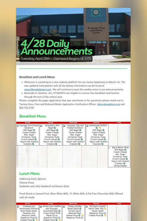 4/28 Daily Announcements