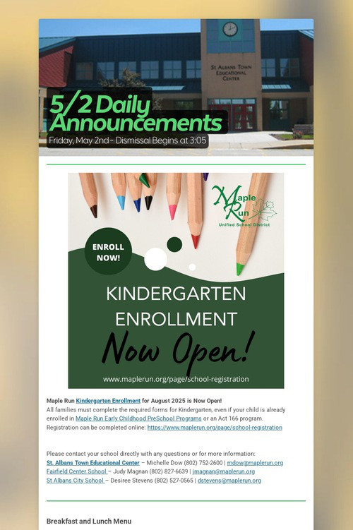 5/2 Daily Announcements