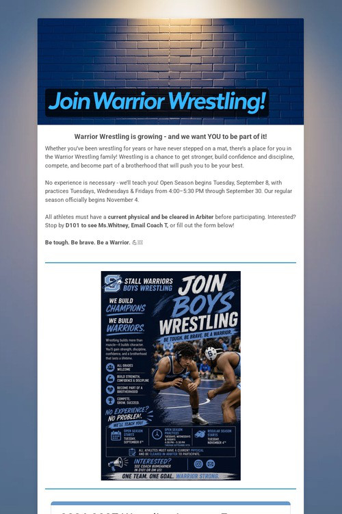 Join Warrior Wrestling!