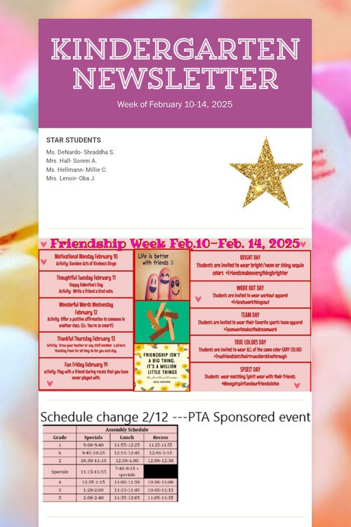 Kindergarten Newsletter