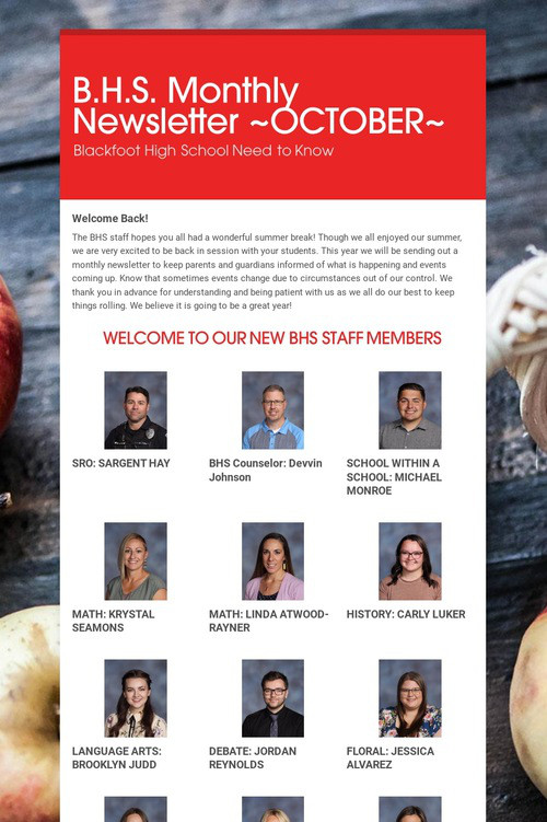 B.H.S. Monthly Newsletter ~OCTOBER~