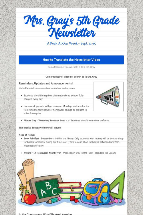 Mrs. Gray's 5th Grade Newsletter