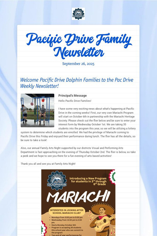 Pacific Drive Family Newsletter