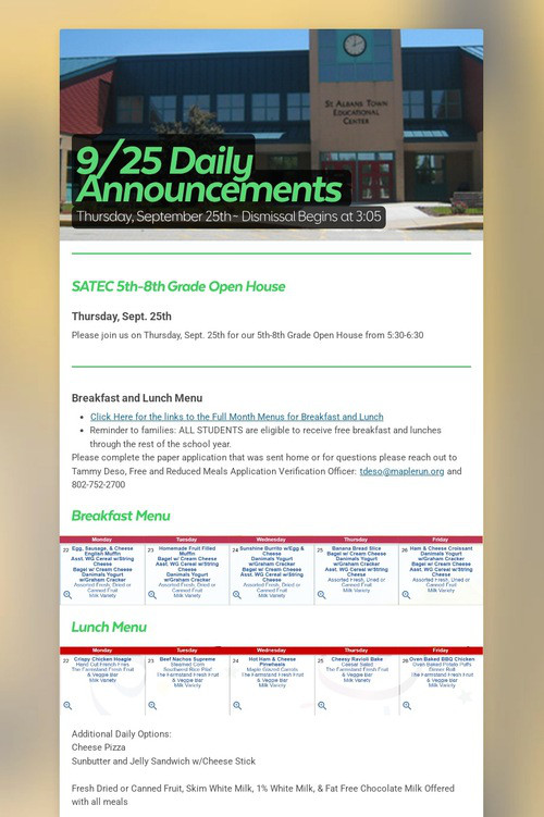 9/25 Daily Announcements