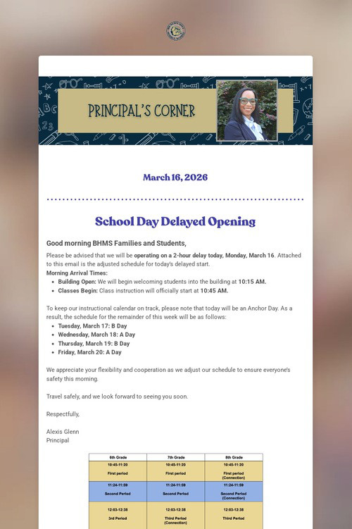 A Message From Principal Glenn
