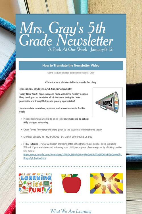 Mrs. Gray's 5th Grade Newsletter