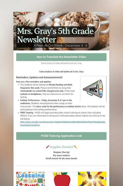Mrs. Gray's 5th Grade Newsletter