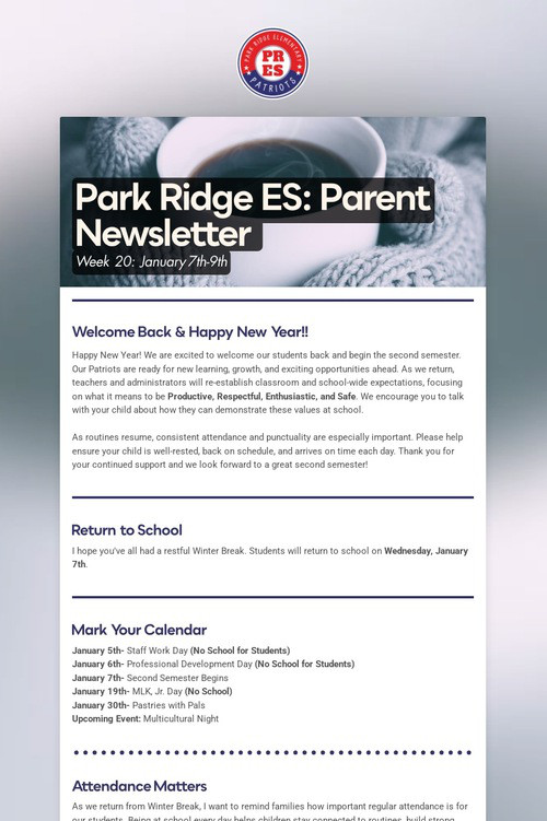Park Ridge ES: Parent Newsletter