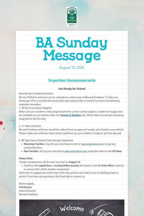 BA Sunday Message